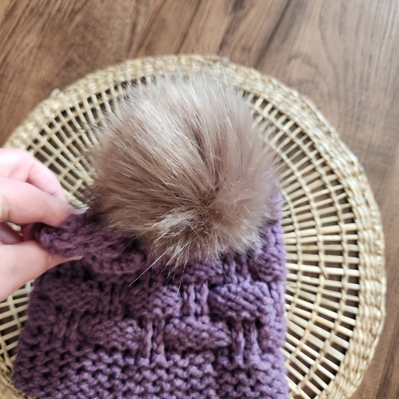 Cozy Purple Knit Pom-Pom Hat - Picture 3 of 4